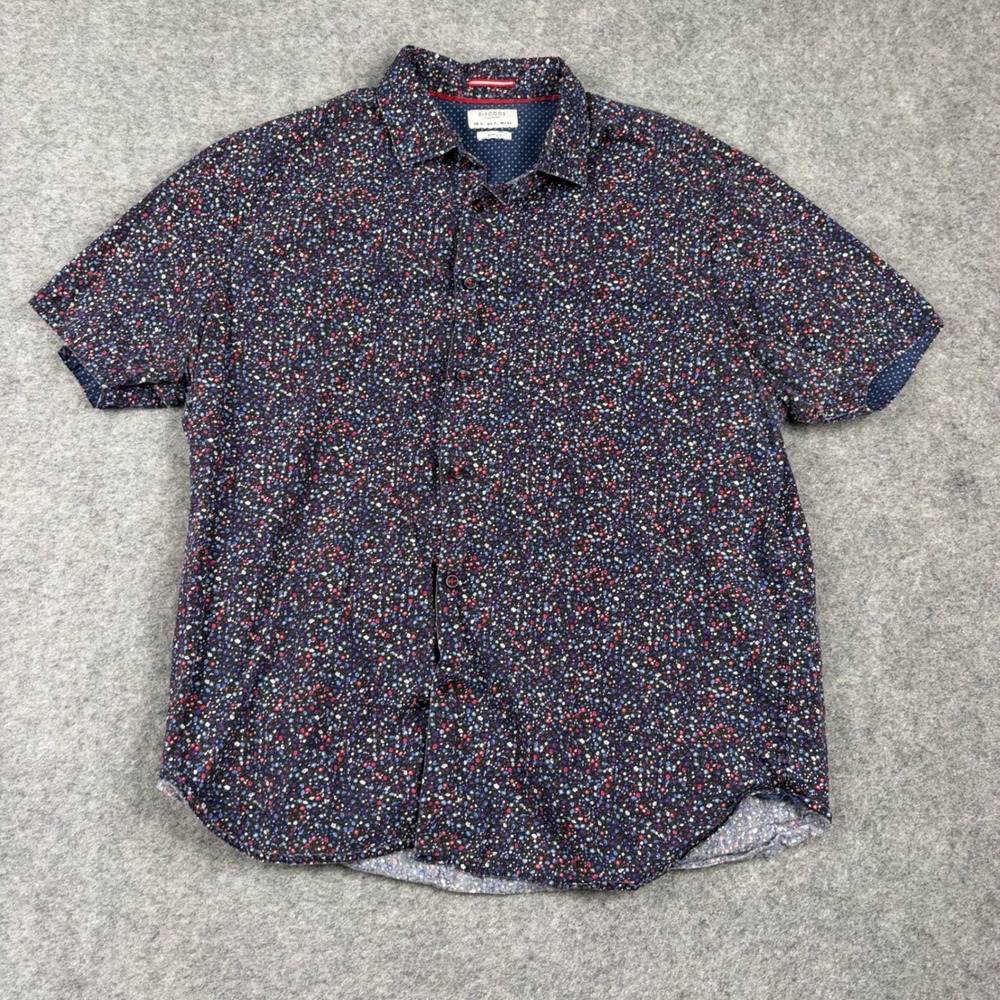 Zipcode Button‎ Down Shirt Mens XL Slim Fit Short Sleeve Floral Micro Print Blue